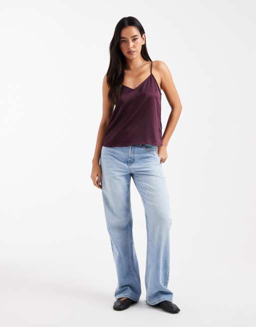 Vero Moda satin v-neck cami top in wine, 4 of 4