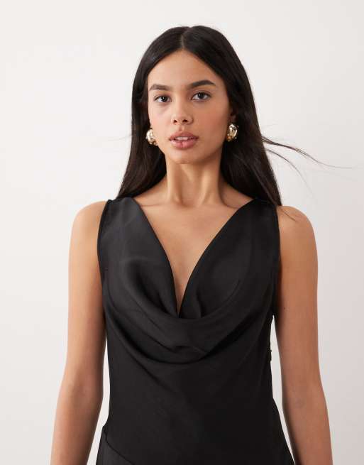 Vero Moda Satin-Wasserfall-Minikleid mit Taillendetail in Schwarz, 2 von 4