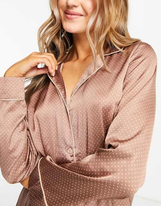Vero Moda – Satynowa koszula nocna w kolorze mocha w groszki, 2 z 4
