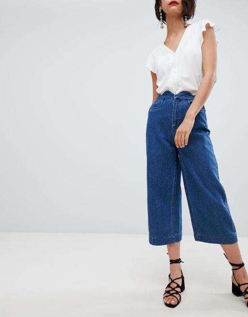 Vero Moda Scallop Waist Cullotte Jean in blue