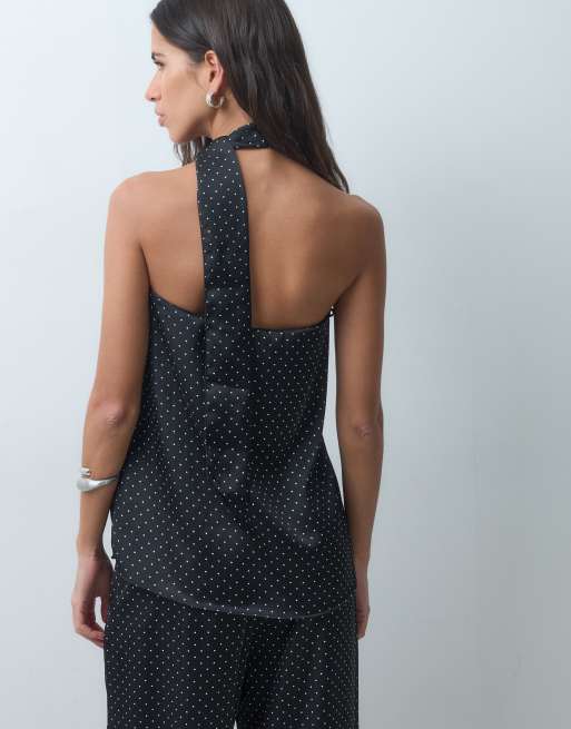 Vero Moda scarf detail badeau top co-ord in black with white spots, 4 of 4