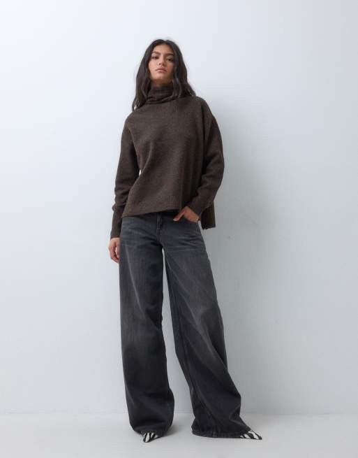 Vero Moda scarf detail high neck jumper in chocolate brown, 2 of 5