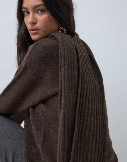 Vero Moda scarf detail high neck jumper in chocolate brown, 3 of 5