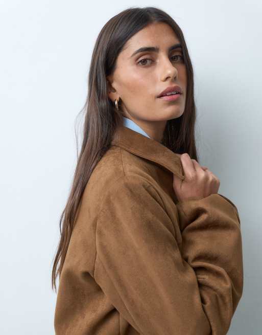Vero Moda schlichte Bomberjacke in Wildlederoptik in cognacbraun, 3 von 4
