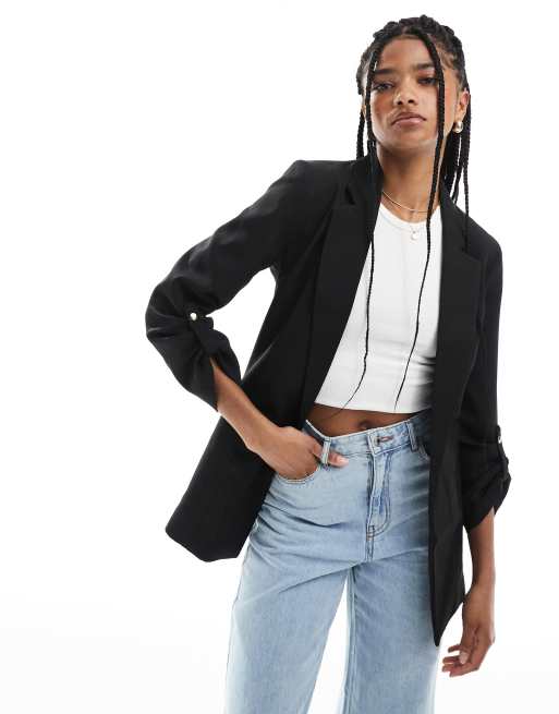 Vero Moda – Schmal geschnittener Blazer in Schwarz mit 3/4-Ärmeln, 3 von 4