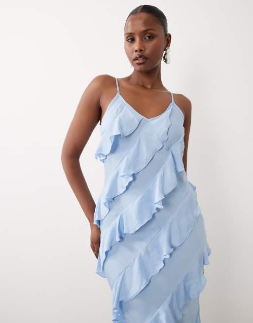 Vero Moda - Schuingesneden maxi jurk met bandjes en ruches in lichtblauw, 4 van 4