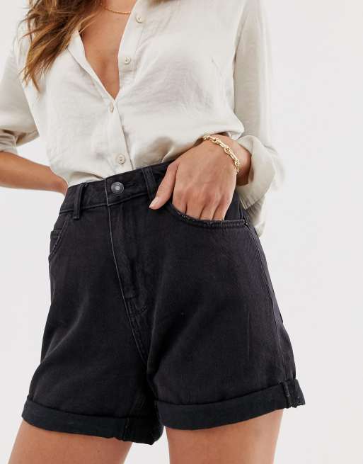 Vero Moda – Schwarze Mom-Jeansshorts mit hohem Bund, 3 von 4