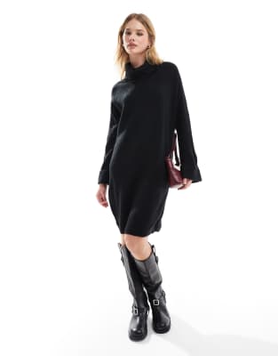 Vero Moda - Schwarzes Mini-Strickkleid mit Rollkragen