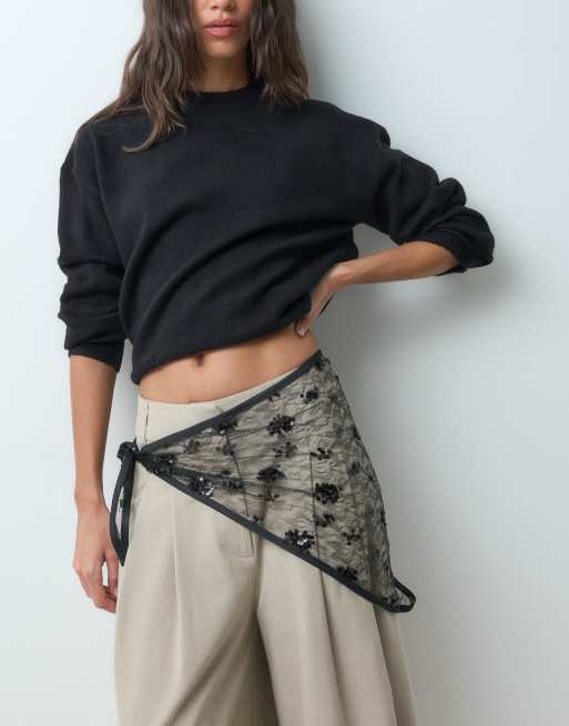 Vero Moda sciarpa da vita trasparente con dettagli glitter nera, 1 di 3