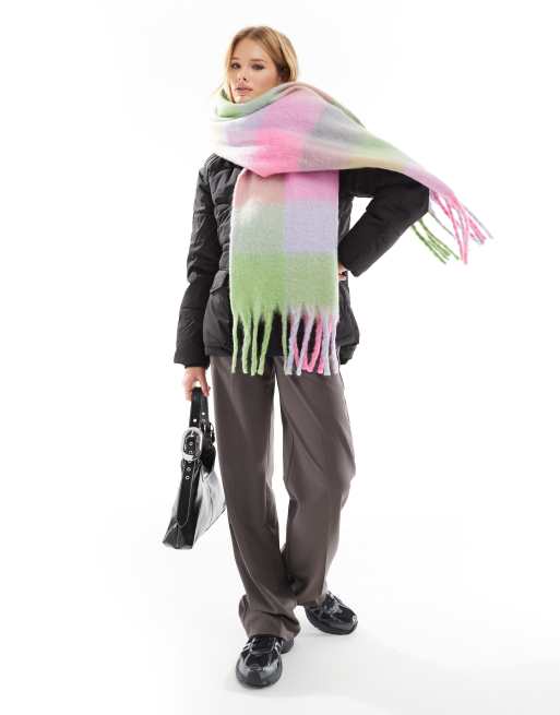 Ever Bloom Sciarpa Donna A Quadri Multicolore, Autunno Inverno, Morbida E Calda, 50% Cotone 50% Viscosa, Blu Chiaro - 5