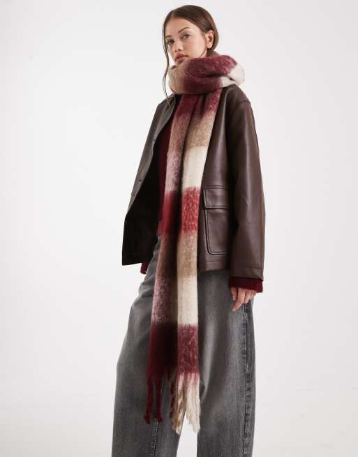 Vero Moda - Sciarpa morbida bouclé color crema e bordeaux a quadri