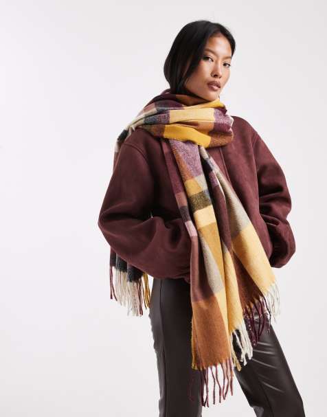 Vero Moda - Sciarpa morbidissima bordeaux, crema e gialla con stampa a quadri e finiture con nappe - view 1