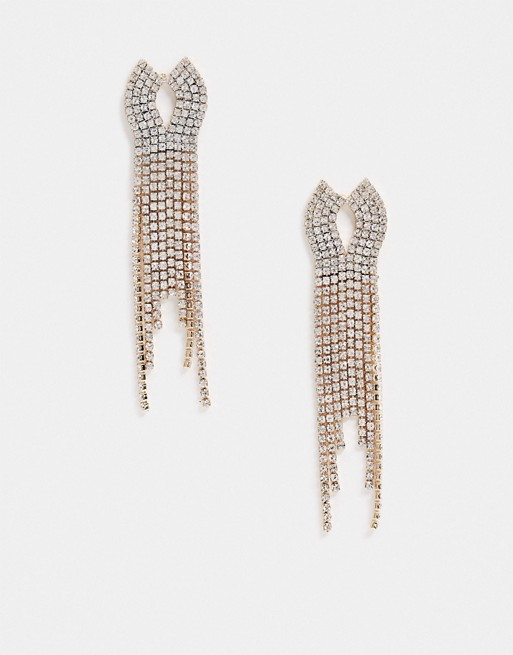 Vero Moda sculptural diamante drop earrings in gold