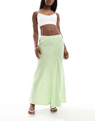 seam detail fluid maxi skirt in lime green