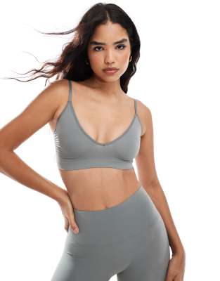 seamless deep v bra top in sage green - part of a set