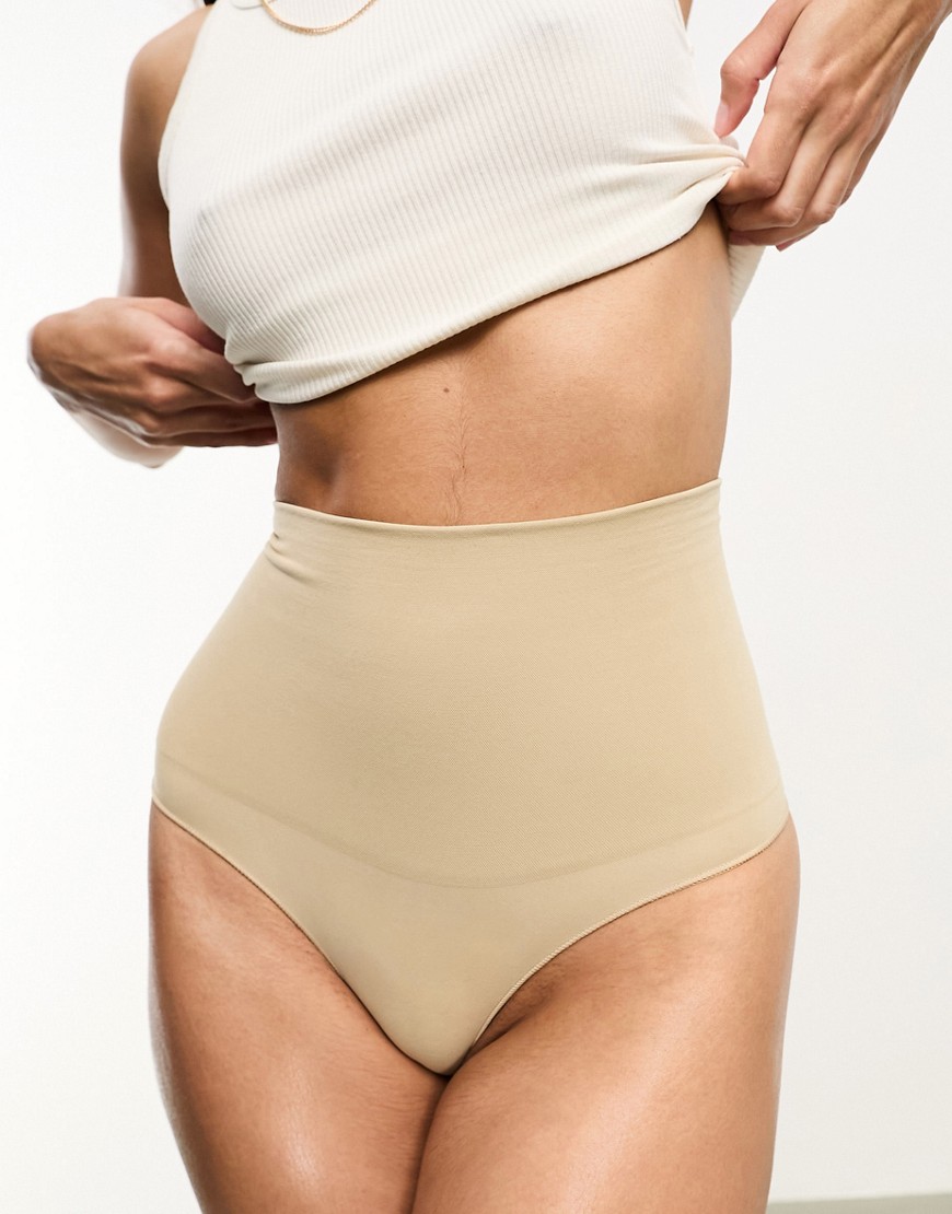 Vero Moda seamless high waisted thong in beige-Neutral