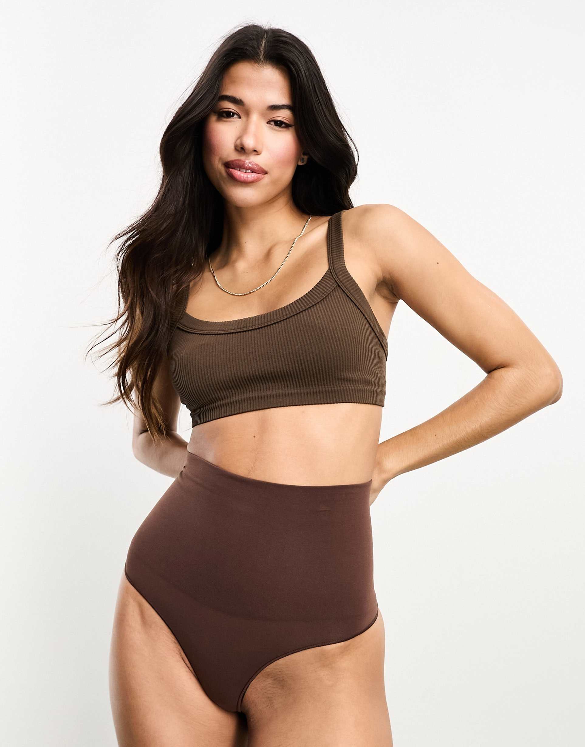 vero moda seamless high waisted thong in brown