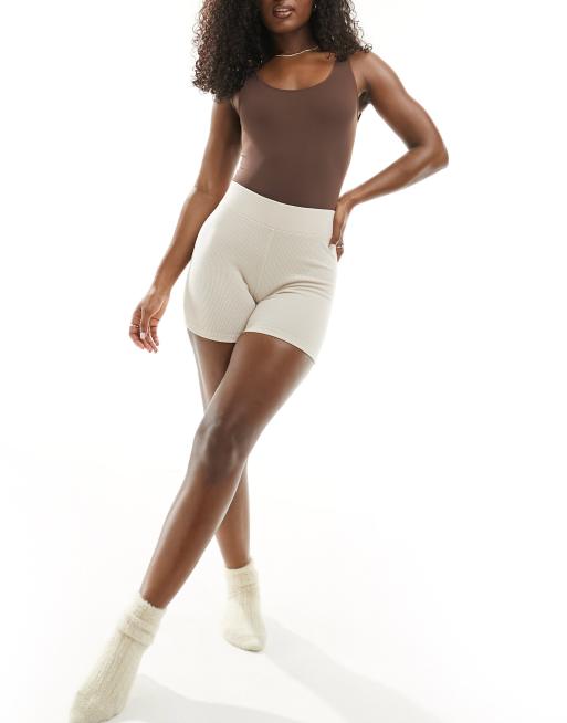 Vero Moda seamless scoop neck thong bodysuit in coffee bean brown