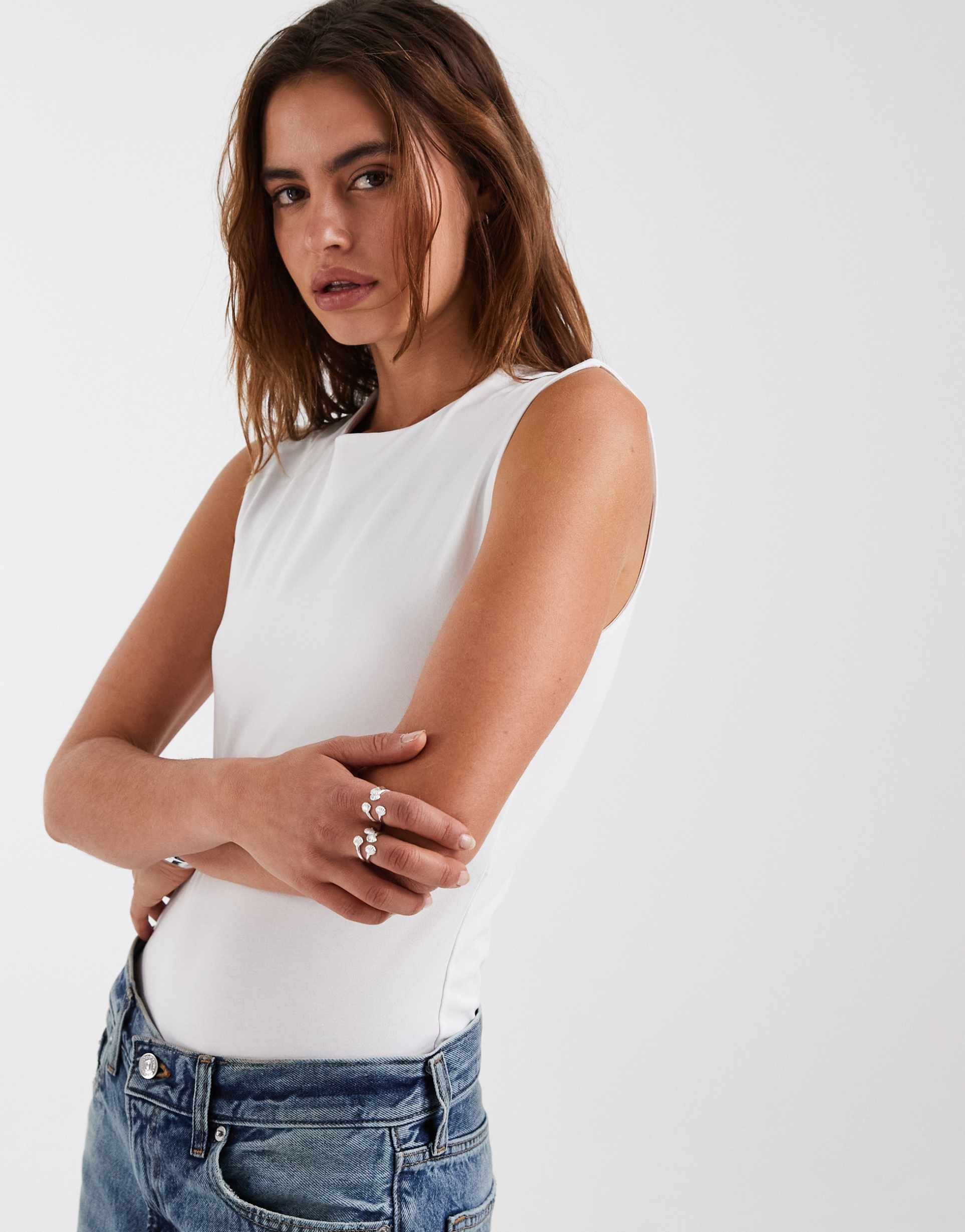 vero moda seamless sleeveless jersey bodysuit in white