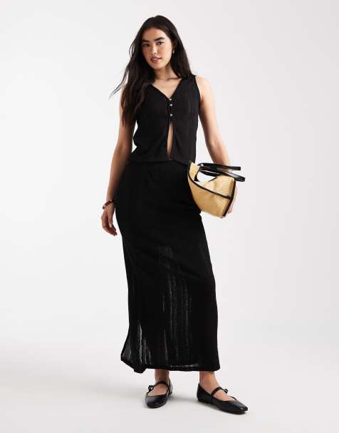 Vero Moda self stripe knitted skirt in black - part of a set - view 1