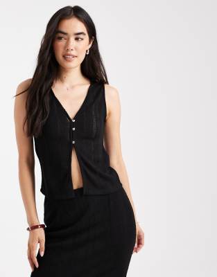 Vero Moda Self Stripe Knitted Sleeveless Top In Black