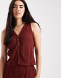 [Vero Moda] Vero Moda self stripe knitted sleeveless top in burgundy (Part of a set)-Red XXS Syrah