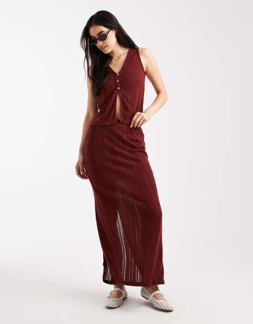 Vero Moda self stripe knitted sleeveless top in burgundy (Part of a set), 2 of 4