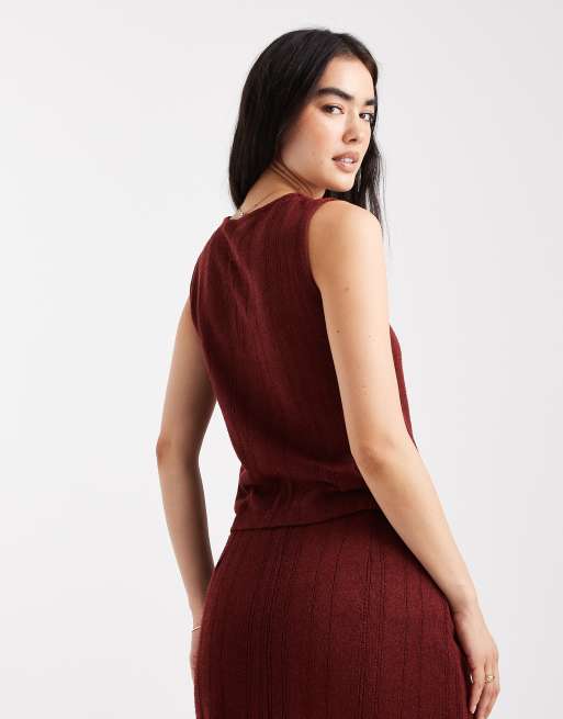 Vero Moda self stripe knitted sleeveless top in burgundy (Part of a set), 4 of 4