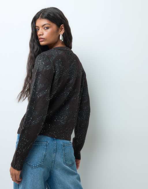 Vero Moda sequin embellished cardigan in chocolate brown, 5 of 5