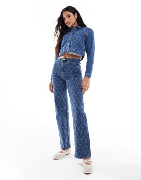 Vero Moda – Set aus Jeansjacke und Jeans in Mittelblau mit Strassbesatz - view 1