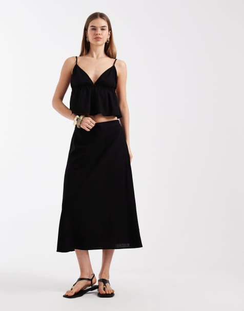 Vero Moda – Set im schwarzen Leinenlook, aus Camisole-Oberteil und Midirock - view 1