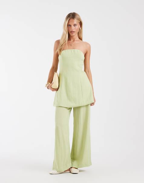 Vero Moda – Set in Hellgrün, bestehend aus trägerlosem Longline-Oberteil und weit geschnittener Hose - view 1