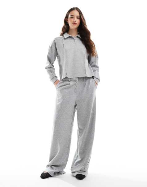 Vero Moda - Set in jersey grigio chiaro mélange con polo e pantaloni a fondo ampio - view 1