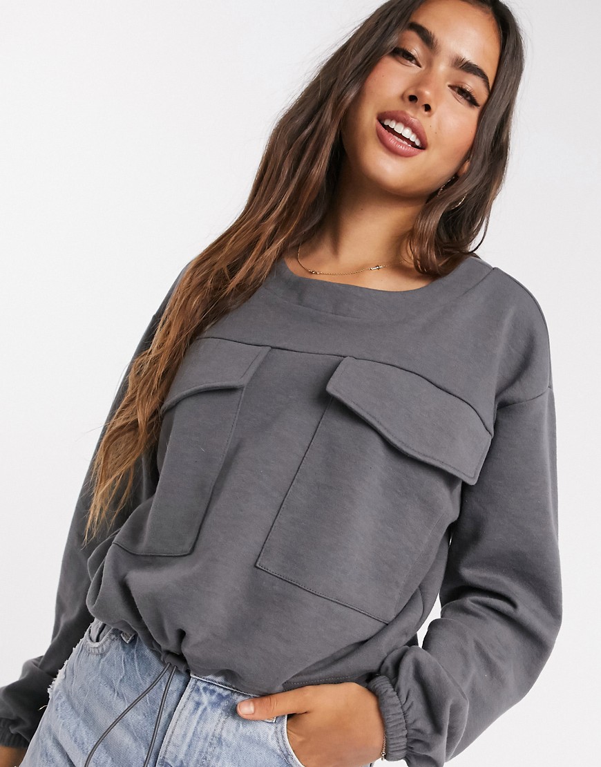 Vero Moda set sweater with utility pockets and drawstring in gray-Grey