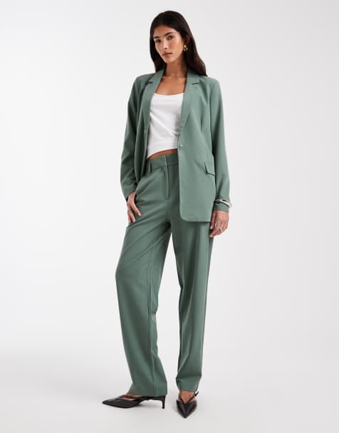 Vero Moda - Set van losvallende elegante blazer en broek met rechte pijpen in groen - view 1