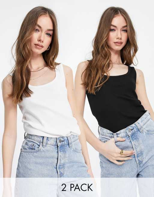 Vero Moda - Set van twee mouwloze tanktops in wit en zwart