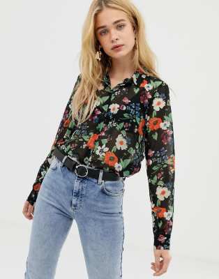 sheer black floral top