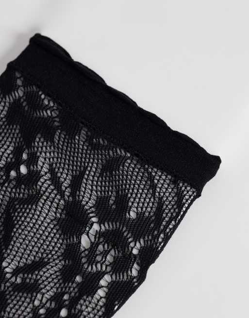 Vero Moda sheer knee high socks with lettuce edge in black, 2 of 3