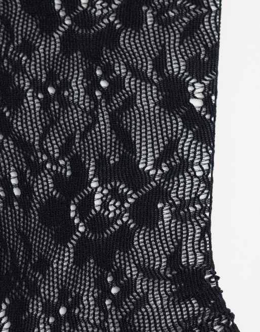 Vero Moda sheer knee high socks with lettuce edge in black, 3 of 3