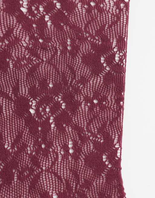 Vero Moda sheer knee high socks with lettuce edge in burgundy, 3 of 3