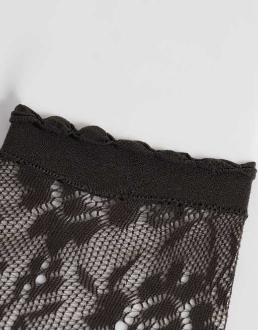 Vero Moda sheer knee high socks with lettuce edge in chocolate brown, 2 of 3