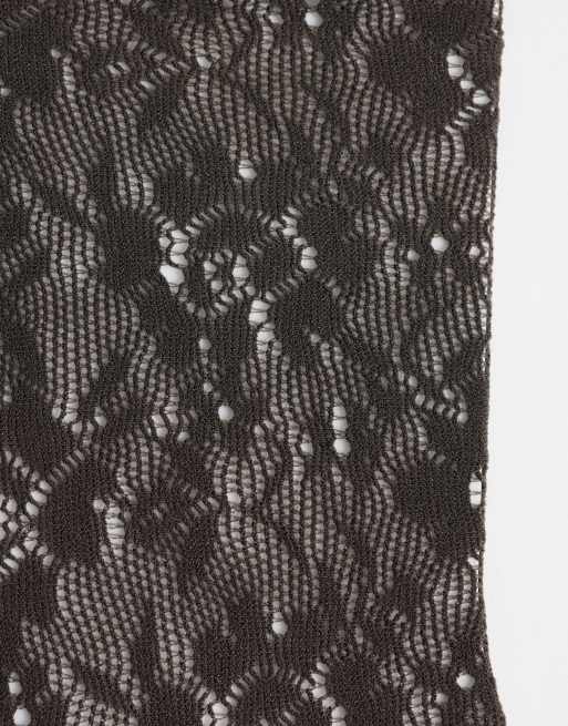 Vero Moda sheer knee high socks with lettuce edge in chocolate brown, 3 of 3