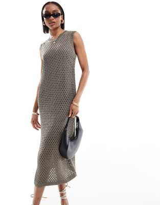 Vero Moda Sheer Knitted Midi Dress In Brown