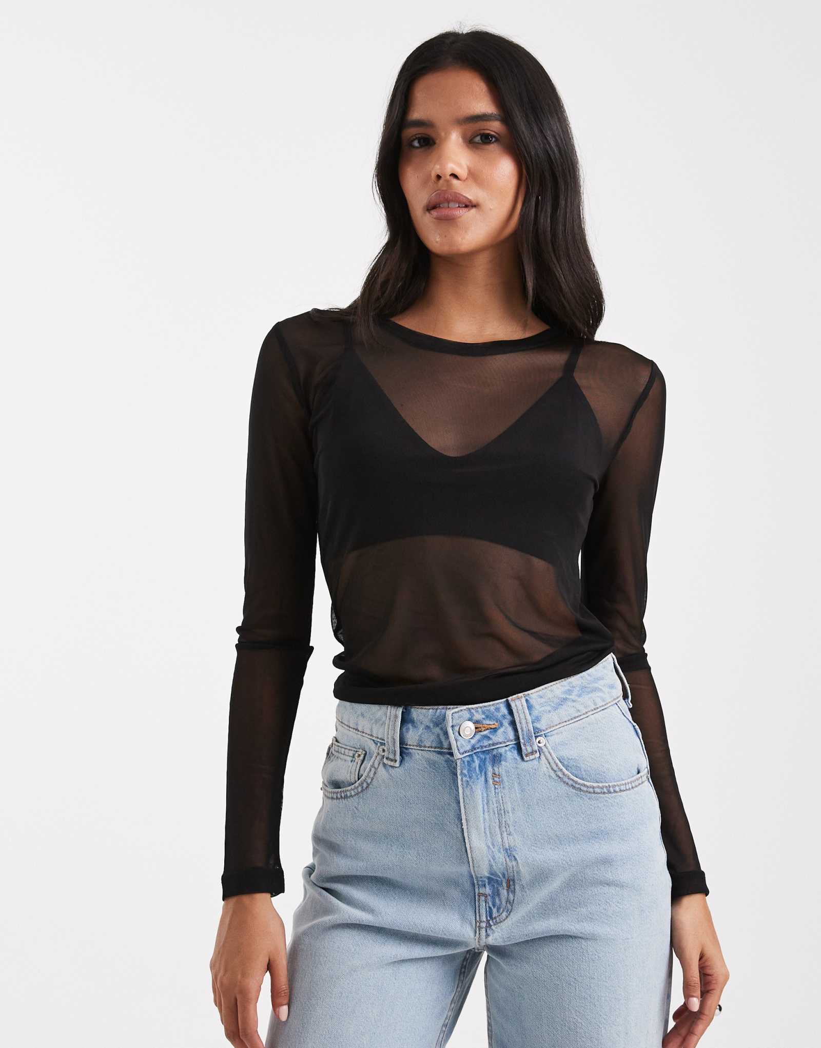 Черный прозрачный сетчатый топ Vero Moda с длинными рукавами