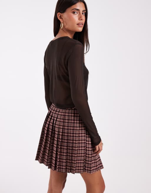 Vero Moda sheer long sleeve mesh top in chocolate brown, 4 of 4