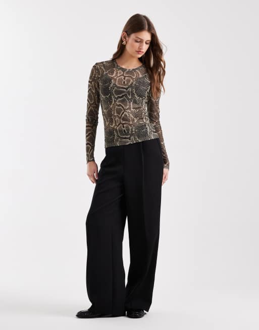 Vero Moda sheer long sleeve mesh top in snake print, 2 of 4