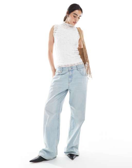 Vero Moda sheer ruched lace sleeveless top in white