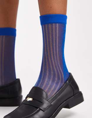 Vero Moda Sheer Stripe Socks In Blue