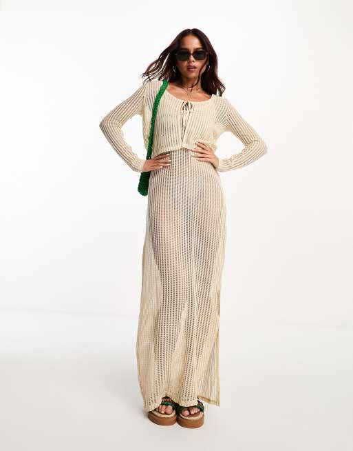 Vero Moda sheer textured jersey maxi dress in cream - part of a set