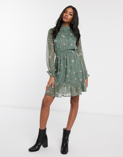 Vero Moda dress with neck and ruffle hem in | ASOS